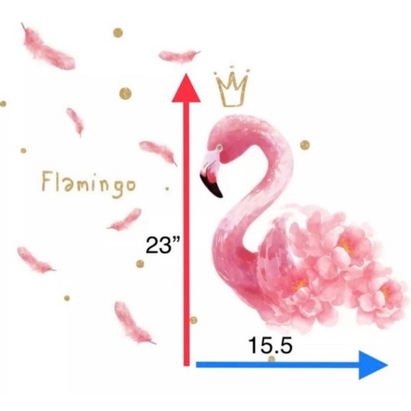 WALL DECAL Pink Flamingo, Gold Crown, Feathers Wall Art, Removable Wall Art - Picture 3 of 3
